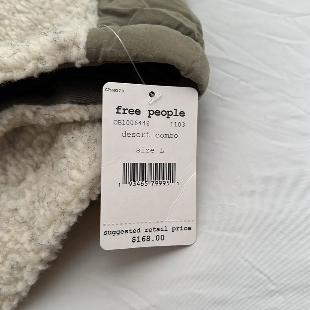 Free People Rivington Sherpa olive and ivory full zip jacket